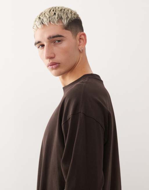 Weekday - Recht T-shirt met lange mouwen in bruin, 4 van 5
