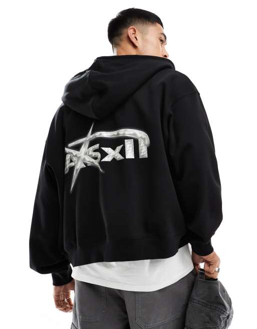 Weekday - Rechte hoodie met rits en print op de achterkant in zwart
