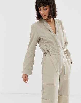 beige cargo jumpsuit
