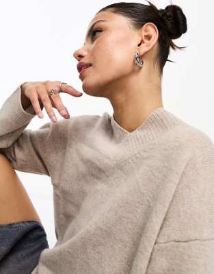 Weekday Reece High V Neck Wool Sweater In Green
