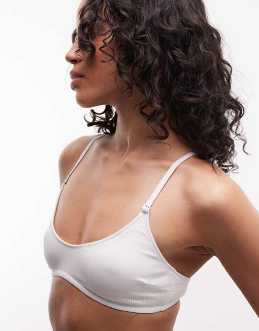 Weekday - Reggiseno morbido allacciato al collo bianco a coste senza cuciture, 3 di 4