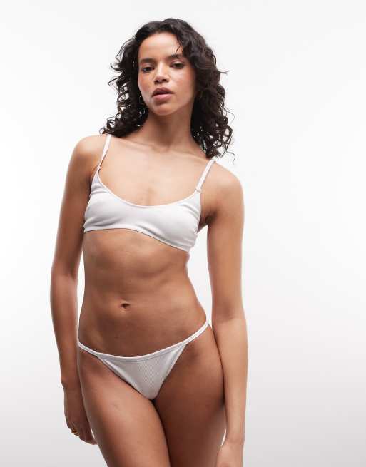 Weekday - Reggiseno morbido allacciato al collo bianco a coste senza cuciture, 4 di 4