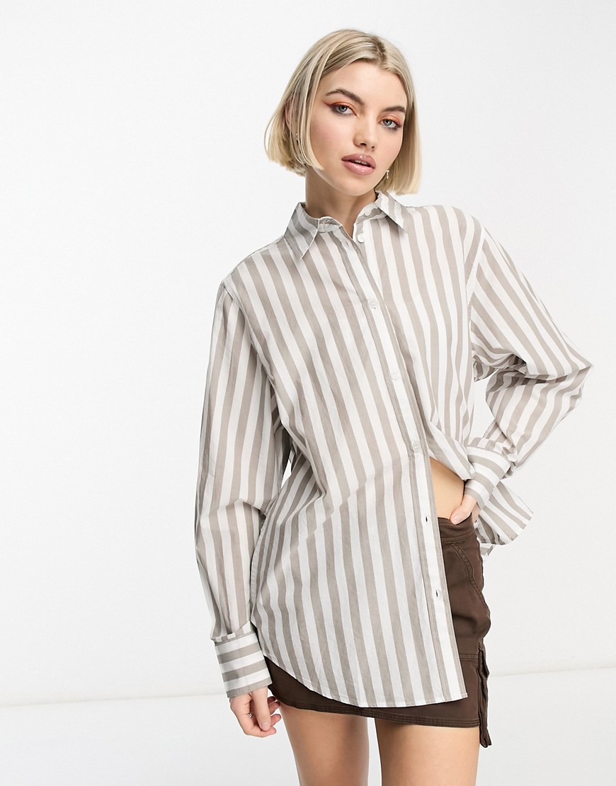 Weekday regular fit shirt in beige and off-white stripe