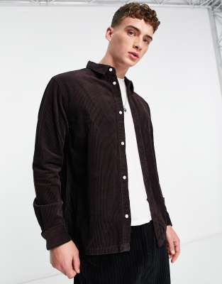 Weekday Relaxed Cord Shirt In Brown