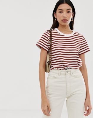 Download Weekday relaxed fit crew neck t-shirt in rust and white | ASOS