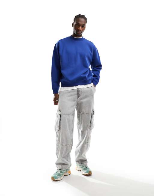 Weekday relaxed fit heavyweight jersey sweatshirt in blue | ASOS