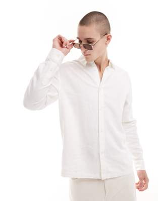 Weekday Relaxed Fit Linen Blend Shirt In Off-white