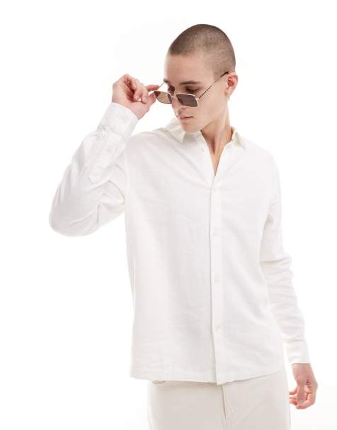 Weekday relaxed fit linen blend shirt in off white - view 1