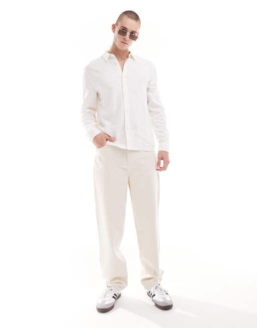 Weekday relaxed fit linen blend shirt in off-white | ASOS