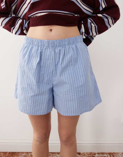 Weekday relaxed fit shorts in blue stripe, 3 of 4