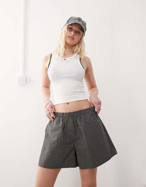 Weekday relaxed fit shorts in grey check - view 1
