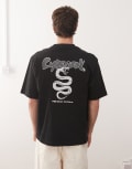 [Weekday] Weekday relaxed fit t-shirt with cyber snake graphic prints in black S Black