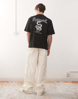 Weekday Relaxed Fit T-shirt With Cyber Snake Graphic Prints In Black