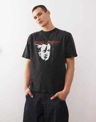 Weekday Relaxed Fit T-shirt With Thunder Tour Graphic Print In Black