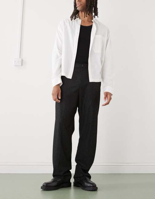 Weekday relaxed fit tailored pants in black pinstripe