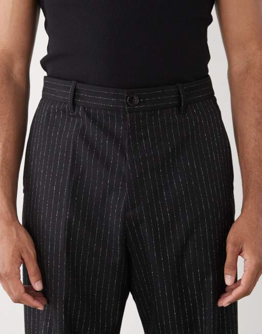 Weekday relaxed fit tailored pants in black pinstripe