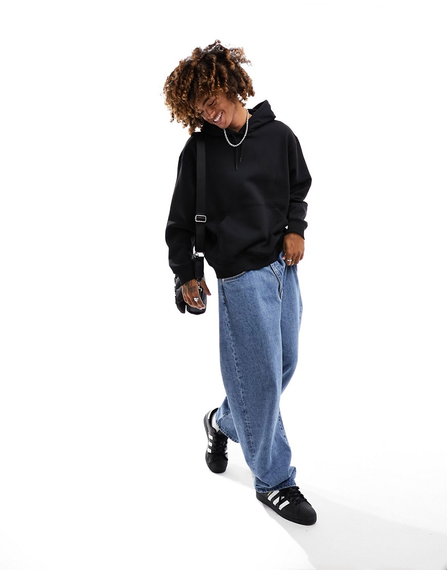 Weekday relaxed heavyweight jersey hoodie in black