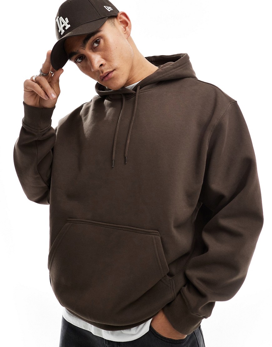 Weekday relaxed heavyweight jersey hoodie in brown