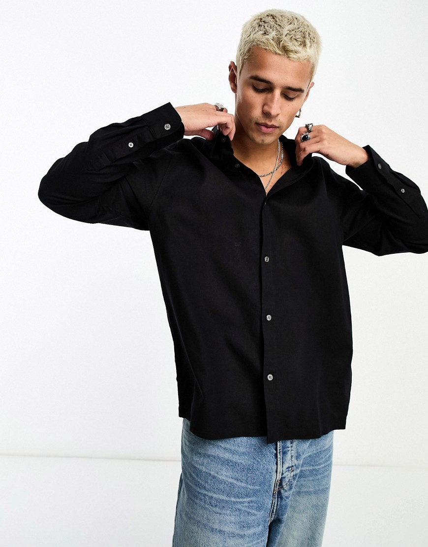 Weekday Relaxed linen mix shirt in black