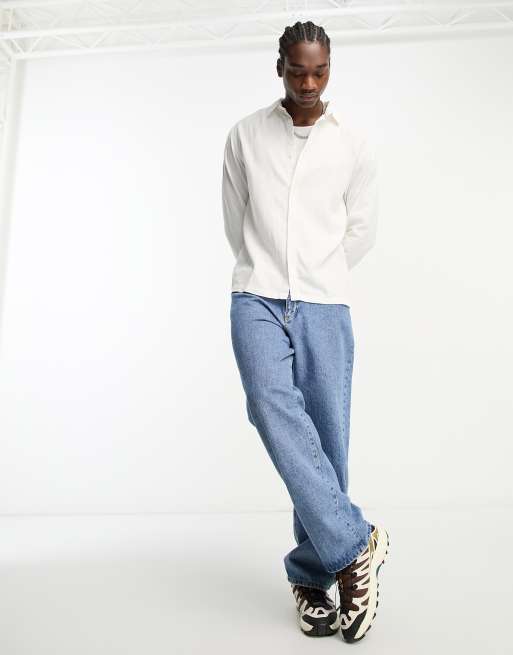 Weekday Relaxed linen mix shirt in off-white | ASOS