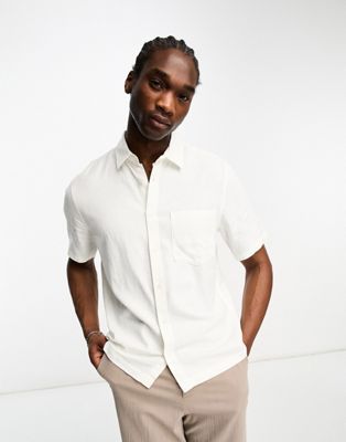 Relaxed linen mix short sleeve shirt in off-white