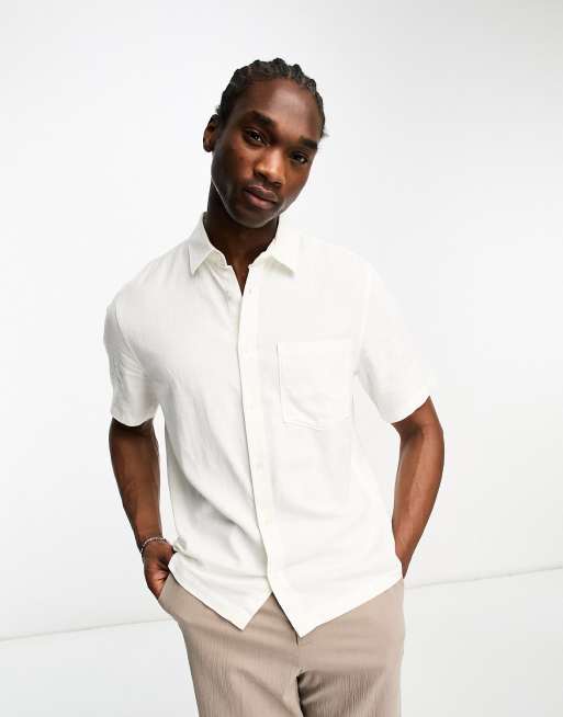 Weekday Relaxed linen mix short sleeve shirt in off-white | ASOS