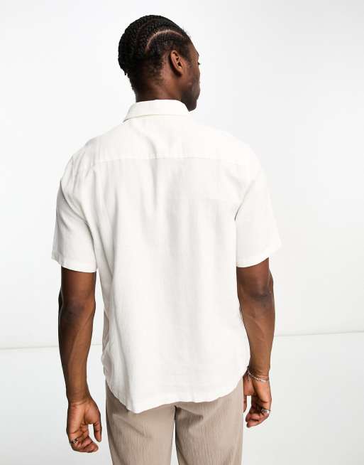 Relaxed Fit Short-sleeved linen-blend shirt - White - Men