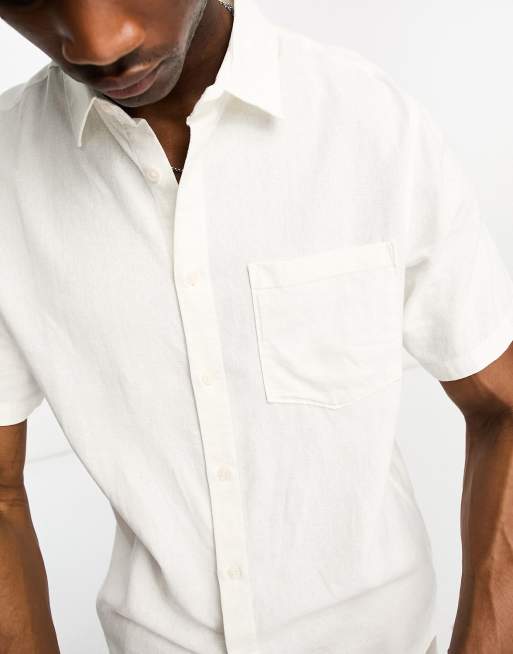 Mens white linen clearance shirt short sleeve