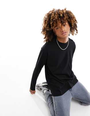 Weekday relaxed mock neck long sleeve t-shirt in black - ASOS Price Checker