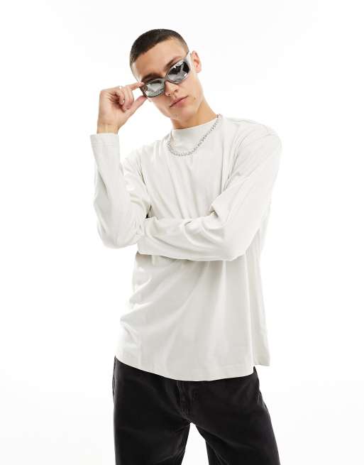 Weekday relaxed mock neck long sleeve t-shirt in light beige