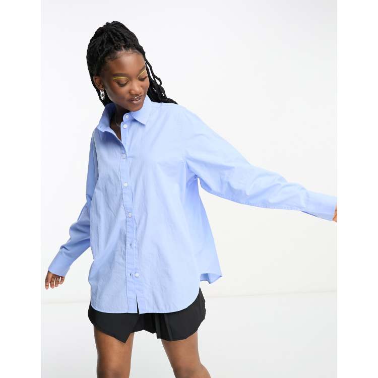 Oversized Cotton Shirt - Light blue - Ladies