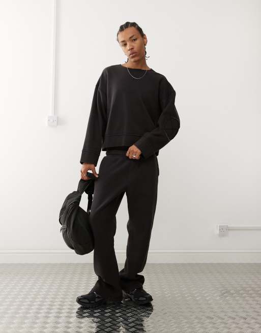 Weekday relaxed sweatpants in black acid wash - part of a set