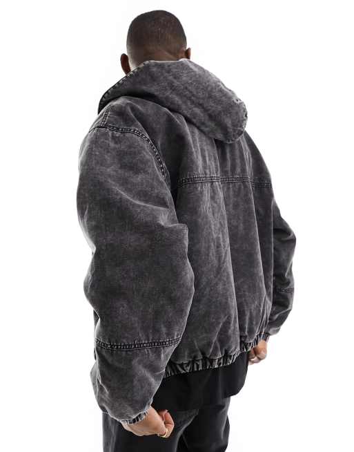 Weekday – Remy – Locker geschnittene Bomberjacke in grauer Acid-Waschung mit Kapuze, 4 von 4