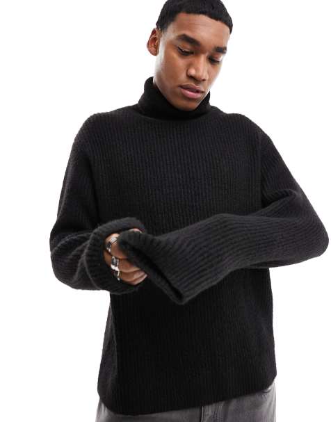 ASOS DESIGN cotton roll neck sweater in black