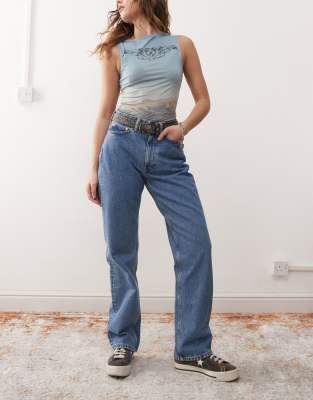 Weekday - Resolute - Jean stretch droit à taille haute - Bleu années 90