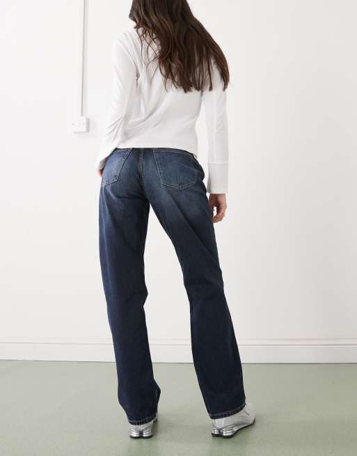 Weekday - Resolute - Jeans met rechte pijpen, stretch en hoge taille in donkerblauwe wassing, 3 van 5