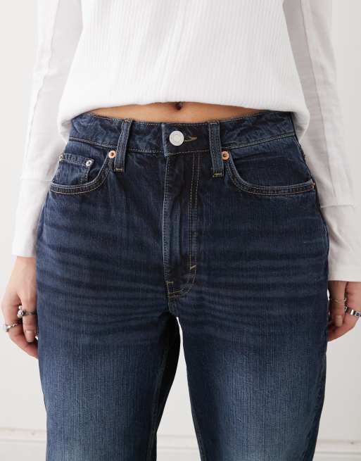 Weekday - Resolute - Jeans met rechte pijpen, stretch en hoge taille in donkerblauwe wassing, 4 van 5