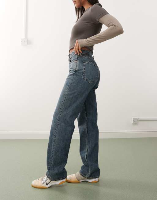 Weekday - Resolute - Jeans met stretch, hoge taille en rechte pijpen in blauwe wassing, 3 van 5