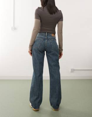 Weekday Resolute Stretch High Rise Straight Leg Jeans In Blue