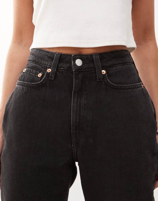 Weekday Resolute stretch high waist straight leg jeans in black