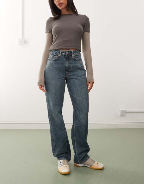 Weekday Resolute stretch high waist straight leg jeans in blue wash - view 1