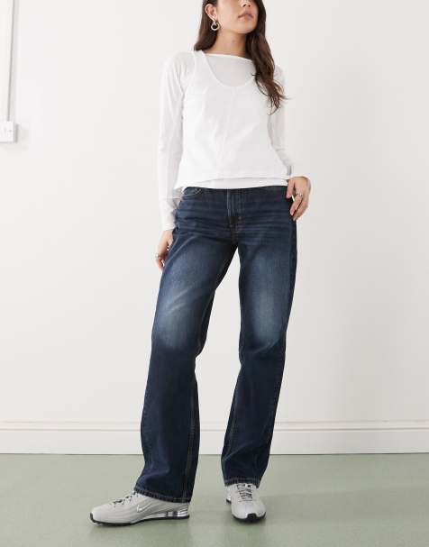 Weekday Resolute stretch high waist straight leg jeans in dark blue wash