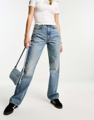 Weekday Resolute stretch high waist straight leg jeans in seventeen blue