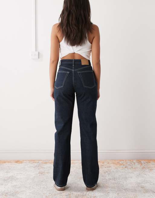 Weekday - Resolute - Stretchjeans met hoge taille en rechte pijpen in donkerblauw, 2 van 5