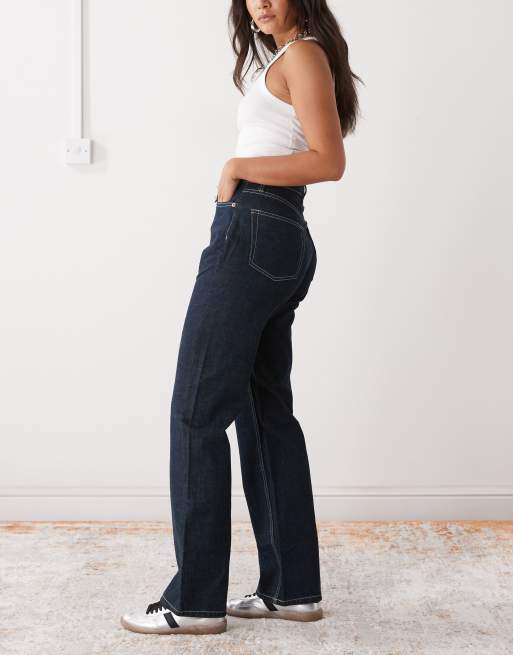 Weekday - Resolute - Stretchjeans met hoge taille en rechte pijpen in donkerblauw, 3 van 5