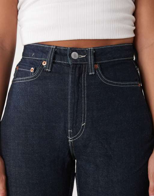 Weekday - Resolute - Stretchjeans met hoge taille en rechte pijpen in donkerblauw, 5 van 5