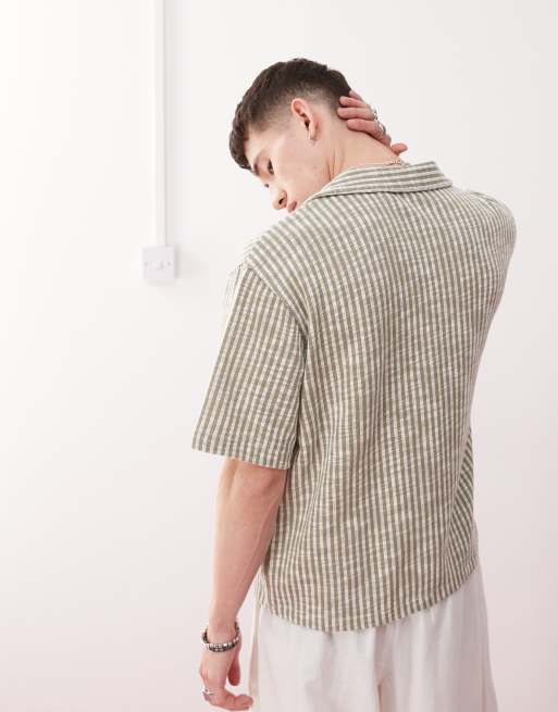 Weekday resort shirt in khaki and off-white stripe, 3 of 4