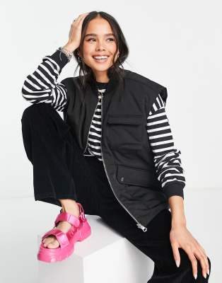 Weekday Spilt Hem Polyester Pants In Black - Black In Black