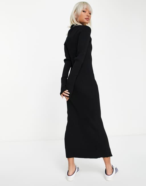 Weekday Riana knitted dress with zip through in black, 2 of 4