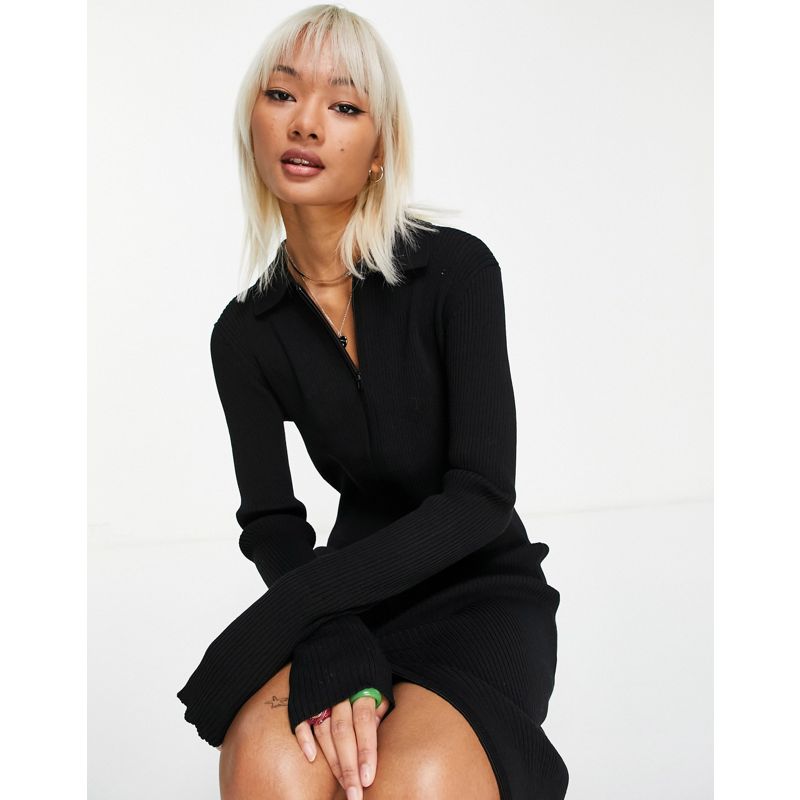 Vestiti Donna Weekday - Riana - Vestito lavorato a maglia con zip, colore nero